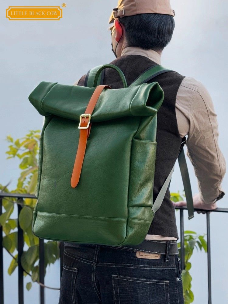 Genuine Leather Backpack - Мужской кожаный рюкзак большой вместимости, винтажный,