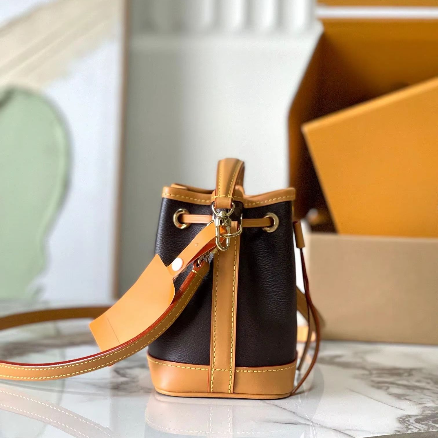 Tote Bag Leather Monogram - Мини-сумка-ведро Monogram Canvas, роскошная многофункциональная мини-сумка