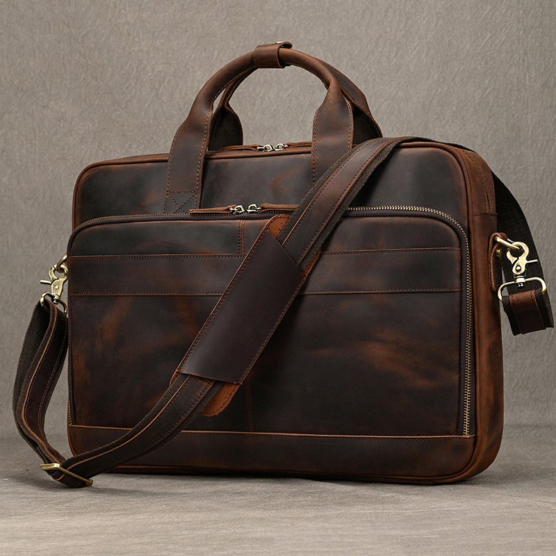 Laptop Bag Leather 15 - Мужской портфель Crazy Horse из натуральной