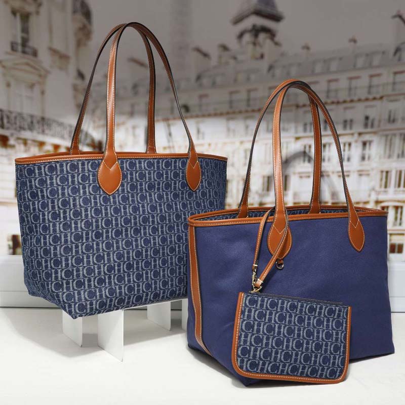 Tote Bag Leather Monogram - Джинсовая сумка-тоут с монограммой для женщин,