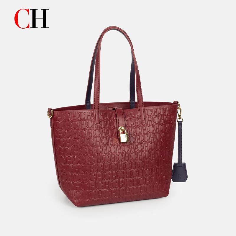 Tote Bag Leather Monogram - Женская сумка-тоут CH с тисненым монограммным
