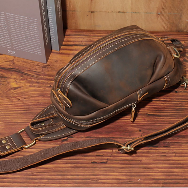 Genuine Leather Backpack - Роскошная нагрудная Сумка-слинг для мужчин, Модный