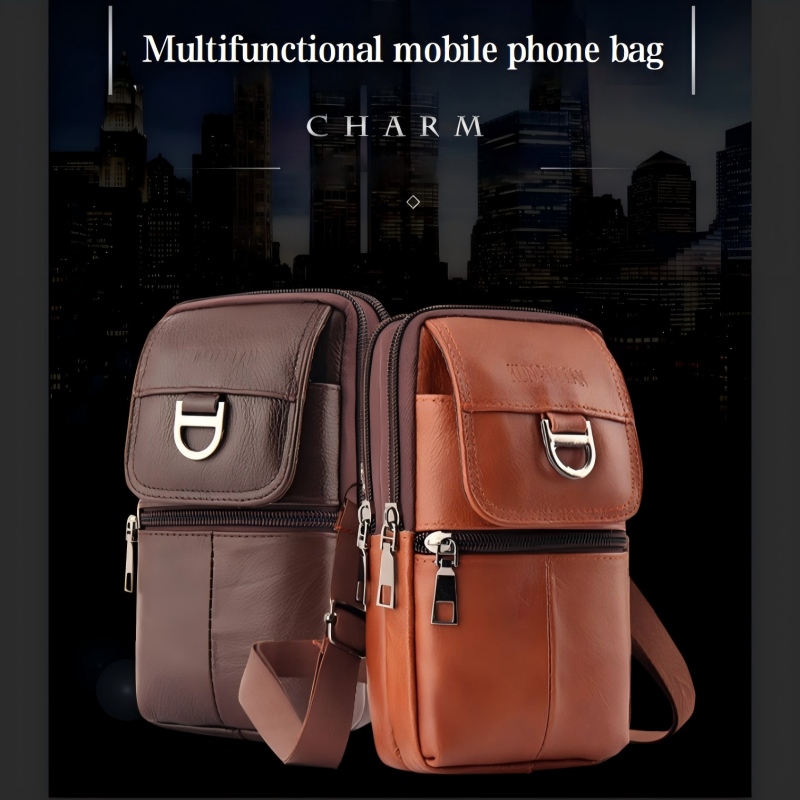 Мужская кожаная поясная сумка  – обзор и цена Genuine Leather Backpack